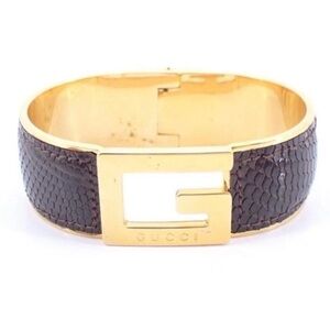 GUCCI G Gold and Deep Brown Bangle Bracelet